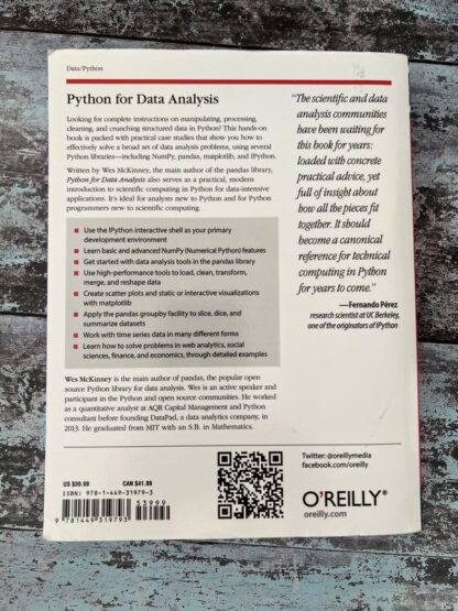 An image of the book by Wes McKinney - Python for Data Analysis