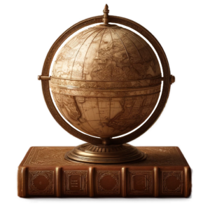 An antique globe sat on top of an old book