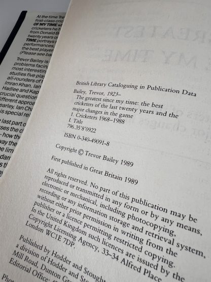 An image of the book The Greatest Since my Time by Trevor Bailey