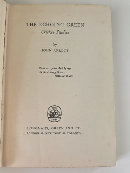 An image of the book The Echoing Green: Cricket Studies by John Arlott