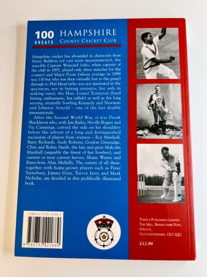 Affordable secondhand 100 Greats: Hampshire County Cricket Club by Neil Jenkinson, Bill Ricquier and Dave Allen, paperback, very good condition, photo-verified, StrangeBooks UK