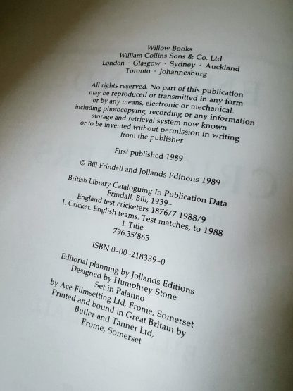 Affordable secondhand England Test Cricketers: The Complete Record from 1877 by Bill Frindall, hardback, very good condition, photo-verified, StrangeBooks UK
